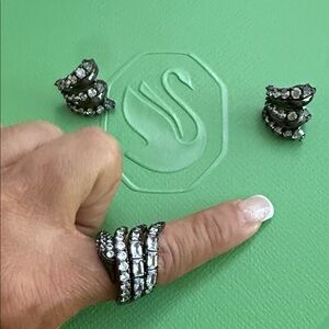 Swarovski Black Rhodium Triple Band Ring with Clear Crystals
